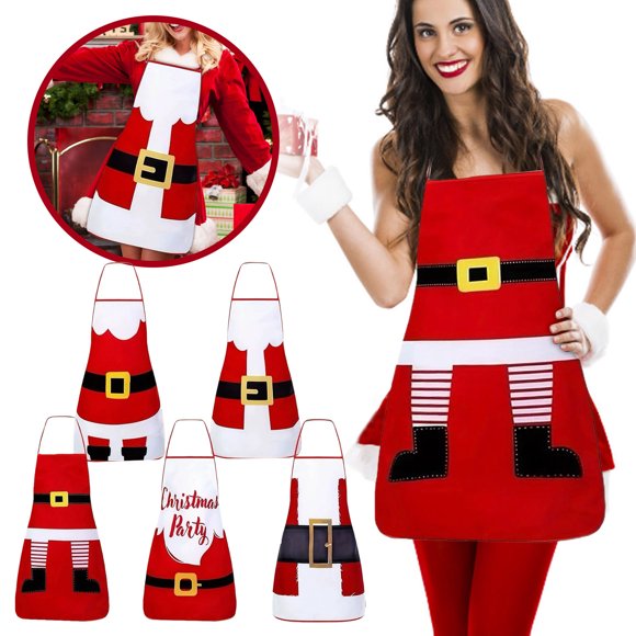 Festive Santa Holiday Apron For Christmas Cooking Baking Parties With Adjustable Neck Strap And Pockets