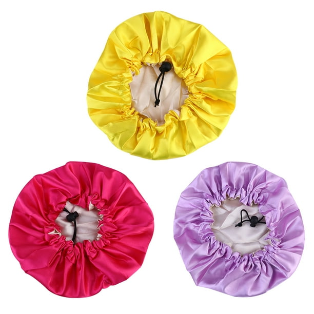 EeaseMX 3 gorros de dormir elásticos ajustables de doble capa, cómodos para el cabello de los niños (amarillo, morado, rojo rosa, 1 unidad cada uno)