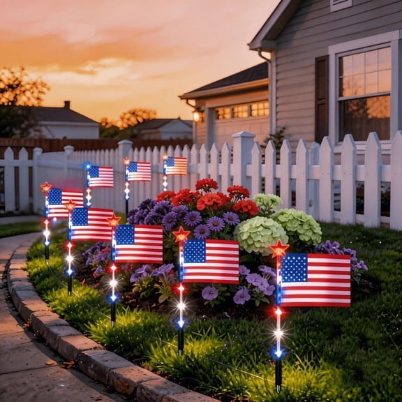 4th of July Patriotic Solar Stake Lights,Waterproof American Flag LED Lights,Ideal for Independence Day,Garden,Patio,Pathway,Outdoor Decor