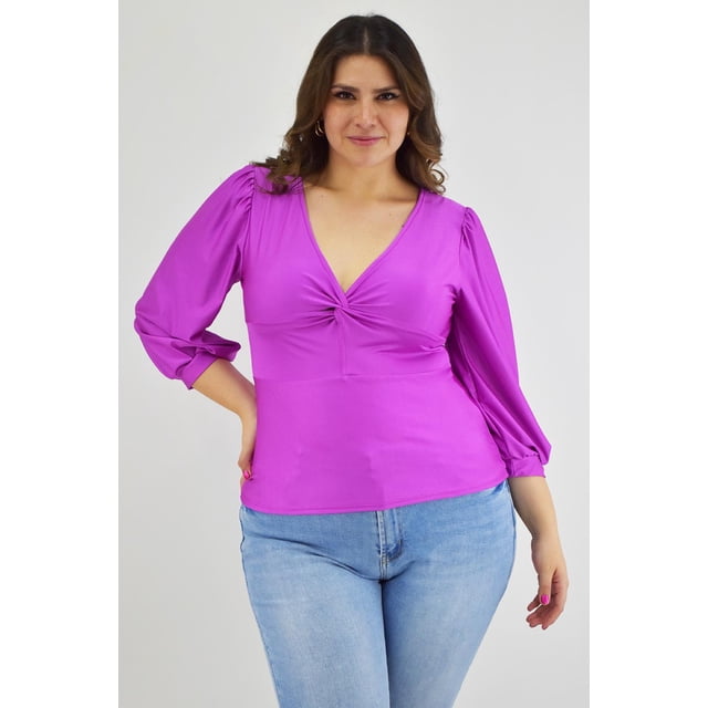 Blusa de satín con nudo Roman Fashion Tallas Extras 1839 violeta 40 Curvy Plus Size
