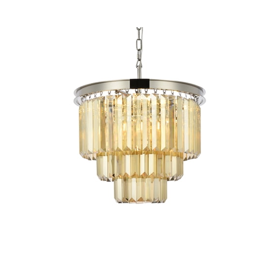 Sydney 9 light Polished nickel Chandelier Golden Teak (Smoky) Royal Cut Crystal