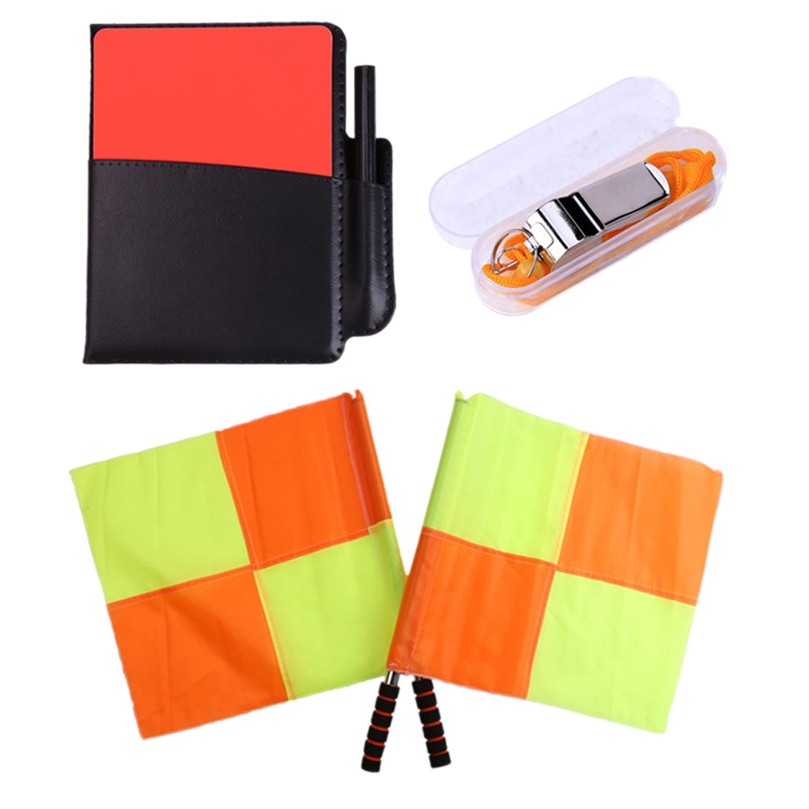 kesoto Soccer Referee Flag Set Football Linesman Flags Set Referee Whistle Red Yellow Cards Referee Tool Kit for Basketball Training