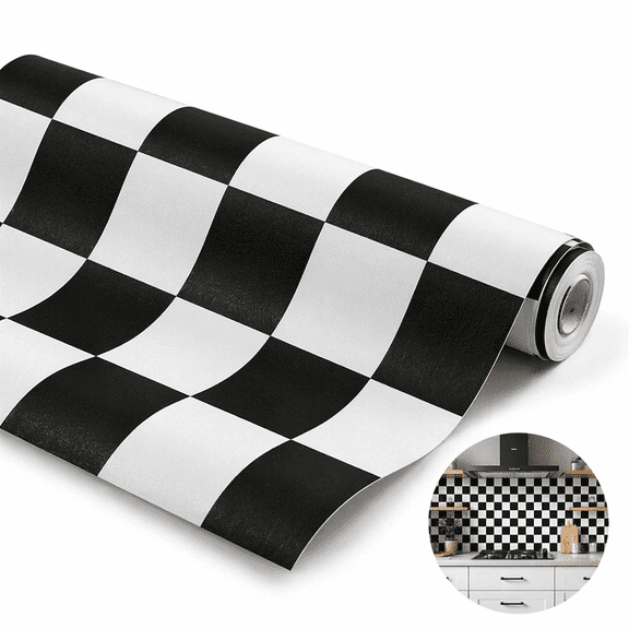 Artrylin Black White Checkered Contact Paper Peel and Stick, Checkerboard Self-Adhesive Vinyl Wallpaper for Kitchen Cabinet Shelf Drawer Liner Bathroom DIY, 17.7" x 16.4ft (45cm x 5m), 1 Roll