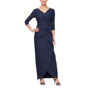 Alex Evenings Women's Slimming Long ¾ Sleeve Side-Ruched Dress-Elegant