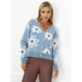 thumbnail image 4 of Women'S Floral Print Button Down Cardigan V Neck Drop Shoulder Knit Outerwear Blue XXL, 4 of 8