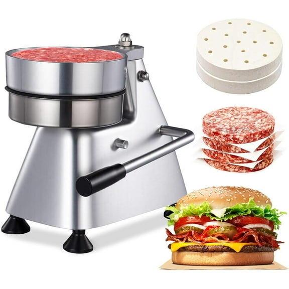 Commercial Hamburger Patty Maker 130mm/5 Food-Grade Stainless Steel Burger Press with 400Pcs Patty Papers Heavy Duty Hamburger Press Meat Patty Maker Hamburger Forming Processor Fast Food Restaurant