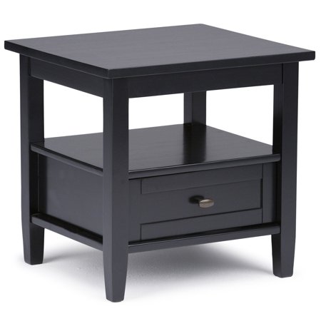 Warm Shaker End Table Solid Wood Storage Drawer Open Shelf Rustic Living Room