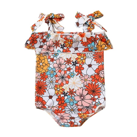 

Girls Swimsuit Size 120 For 3 Years-4 Years Summer Ruffles Flowers Prints 1 Piece Swimwear Beach Onesie Bikini Bathing Suits For Girls