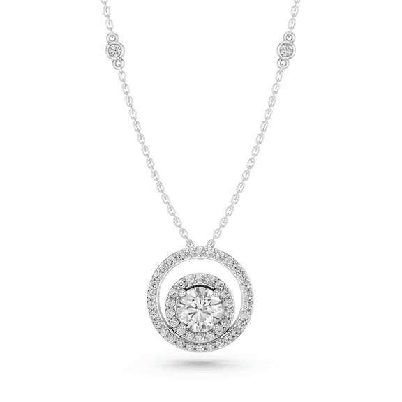 KEEVA JEWELS 1.55 Carat Moissanite Round Cut Stone Delicate Circle Luxury Pendant Necklace for Women Made in White Gold Plated Silver