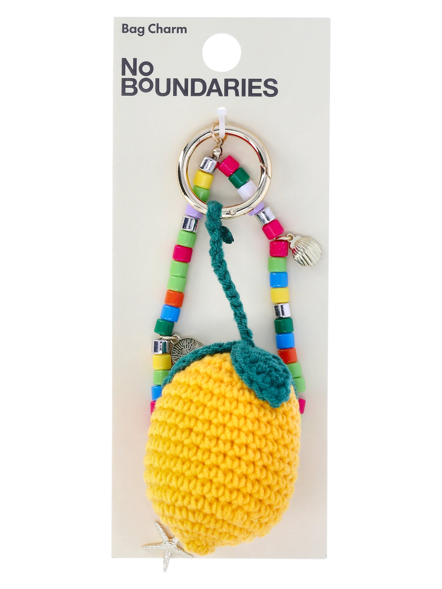 No Boundaries Women's Festival Bag Charm, Yellow Crochet Lemon & Beads