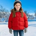 thumbnail image 2 of Ecqkame Girls Winter Down Jackets Cute Solid Color Warm Hooded Puffer Jacket Casual Pocket Zipper Thick Outwear Red 4-5 Years, 2 of 8