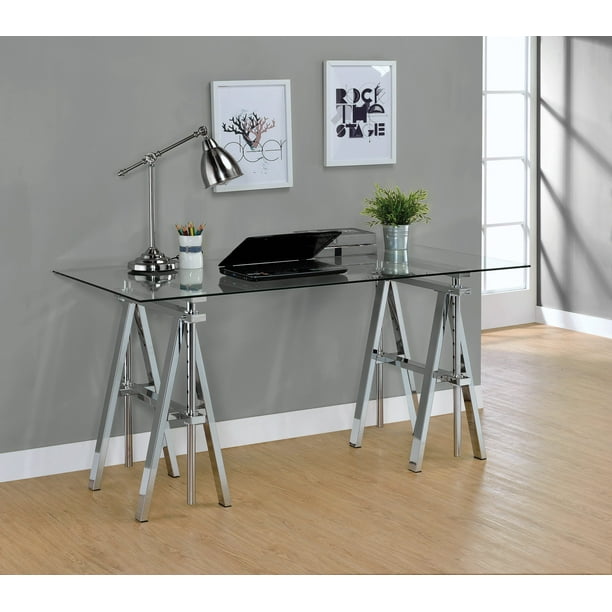 Statham Glass Top Adjustable Writing Desk Clear and Chrome Walmart