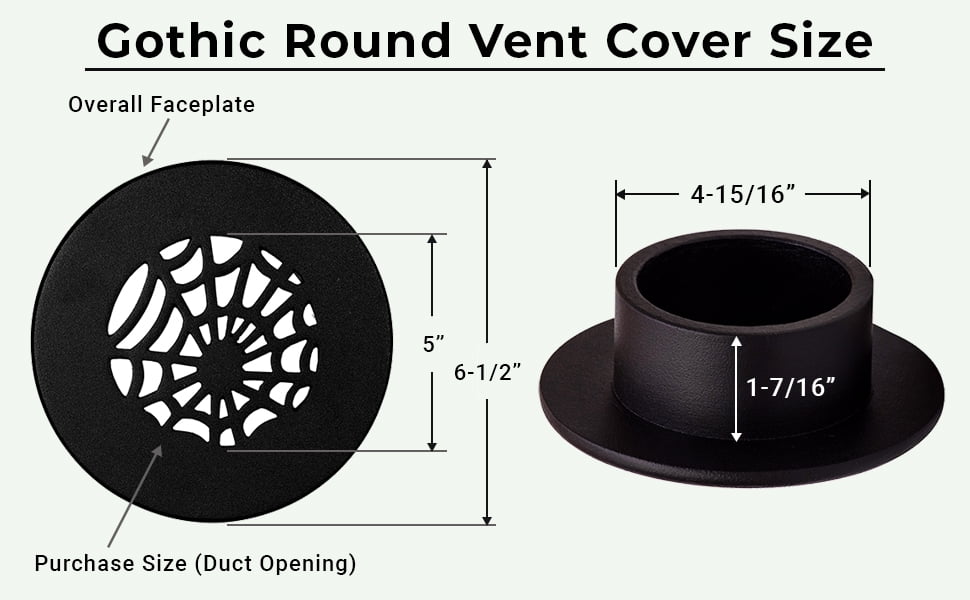 Spooky Gothic Round Vent cover 5" Duct Opening (Overall 6-1/2") Spider Web Design Solid Cast Aluminium Register