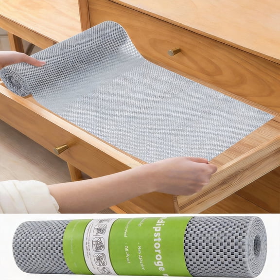 Shelf Liner 1 Roll Non Adhesive Drawer Mat Non Slip Thick Breathable Protector for Kitchen Cabinet Pantry 12 Inches by 10 Feet Grey