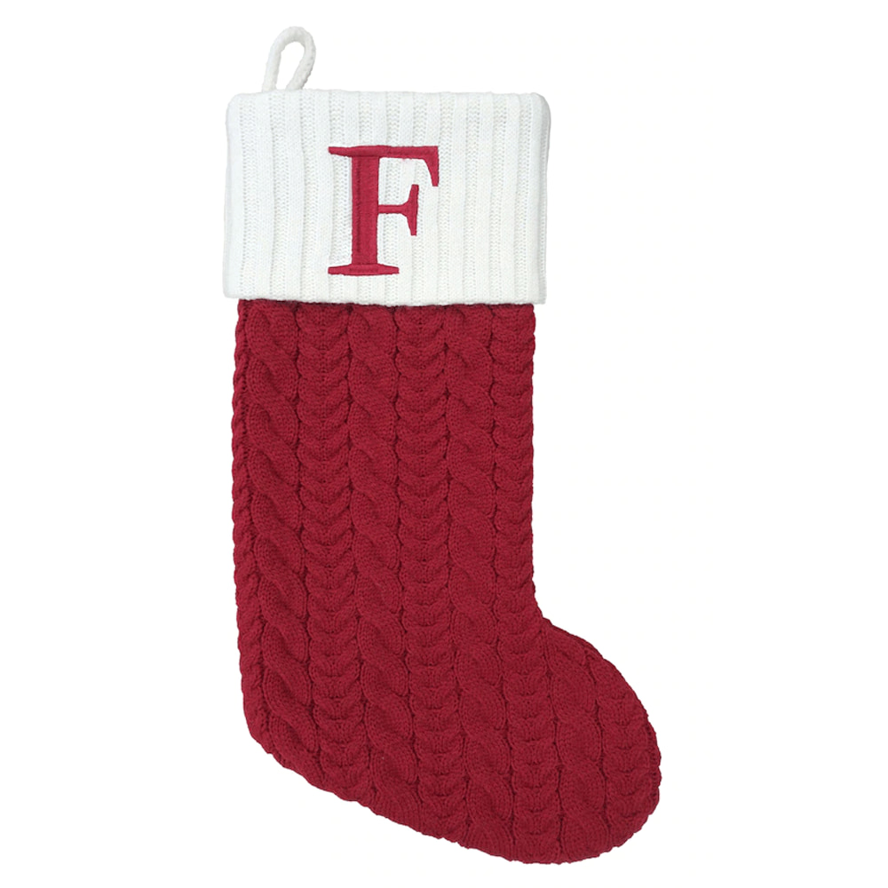 St. Nicholas Square Red Cable Knit Monogram Christmas Stocking, 21Inch