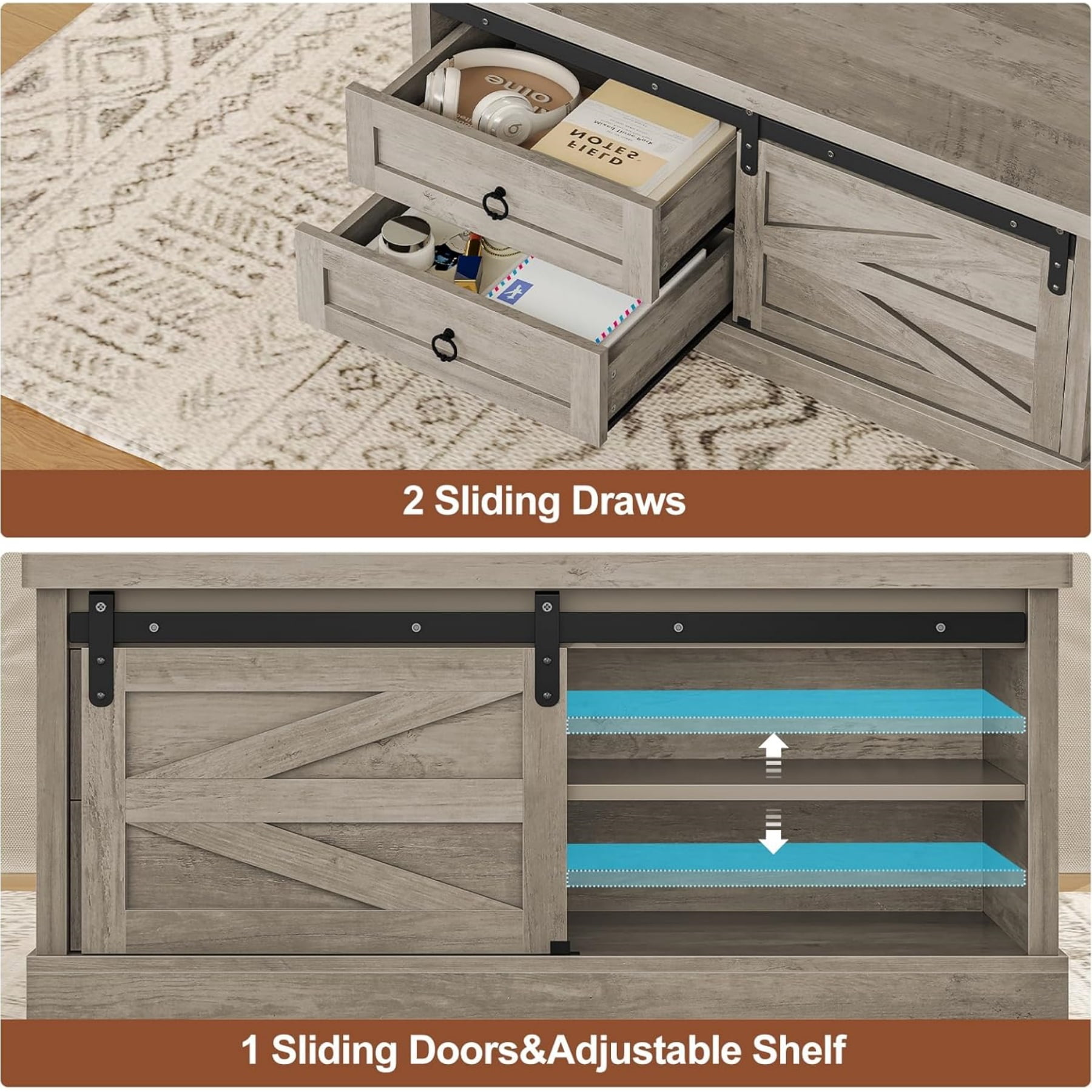 39.4" Lift-Top Coffee Table with Storage, Farmhouse Square Coffee Table with Drawers, Sliding Door and Hidden Storage Compartment, Center Table Gaming Station or Workspacefor Living Room, Grey