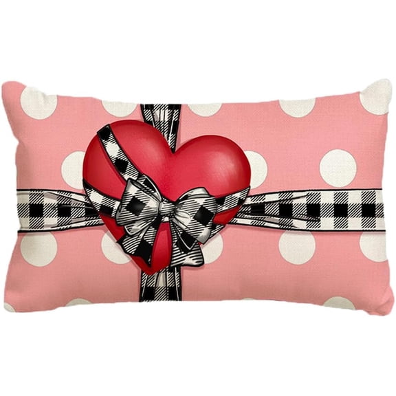 Valentine‘s Day Pillow Covers 12x20 Inch,Pink Heart Decorations Throw Pillow Covers,Polka Dot Love Valentines Day Decor Buffalo Plaid Wedding for Sofa Couch