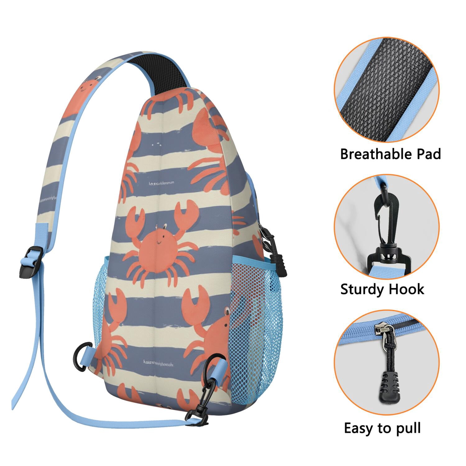 Travel Sling Bag Trendy Sling Backpack Marine Adorable Crab () Gym Sports Travel Hiking Daypack Backpack Purse for Women Men