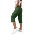 thumbnail image 6 of Lumtrix Cargo Capris For Women With Pockets Summer Casual Loose Capri Pants Plus Size High Waisted Work Button Down Cropped Pant Dark Green L, 6 of 7