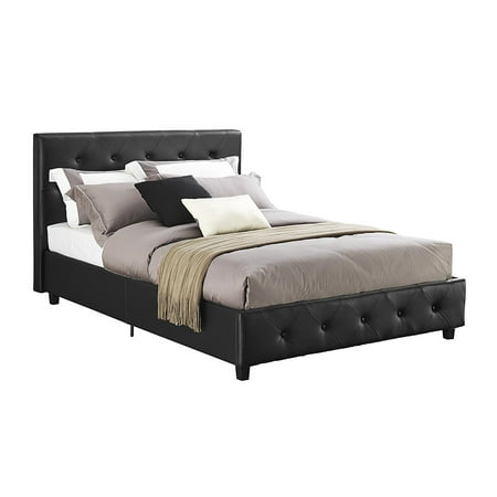 DHP Dakota Faux Leather Upholstered Bed, Black, Queen 