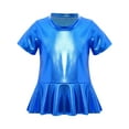 thumbnail image 3 of Moggemol Children Girls Festival Party Ruffle Crop Tops Shiny Metallic Layered Tee Jazz Hip Hop Light Blue 140, 3 of 7