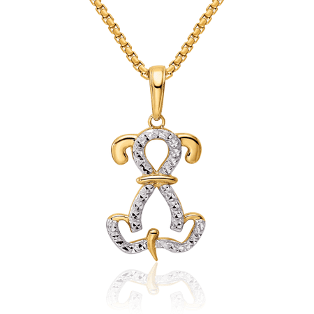 14K Solid Two Tone Yellow White Gold Puppy Necklace Chain Pendant Charm with chain 16inch