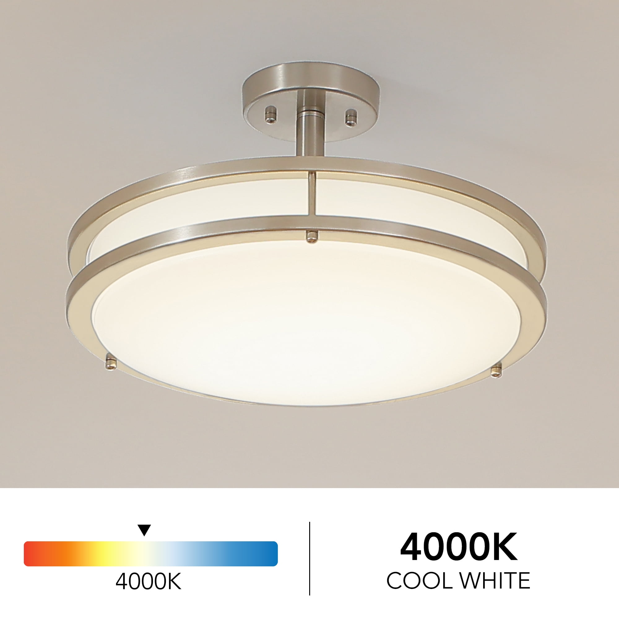 Lucere 14'' Modern LED Semi Flush Mount Ceiling Light Fixture ,Brushed Nickel Ceiling Light, 4000K Cool White, Dimmable, CETL Listed, Modern Lamps for Living Room Ceiling