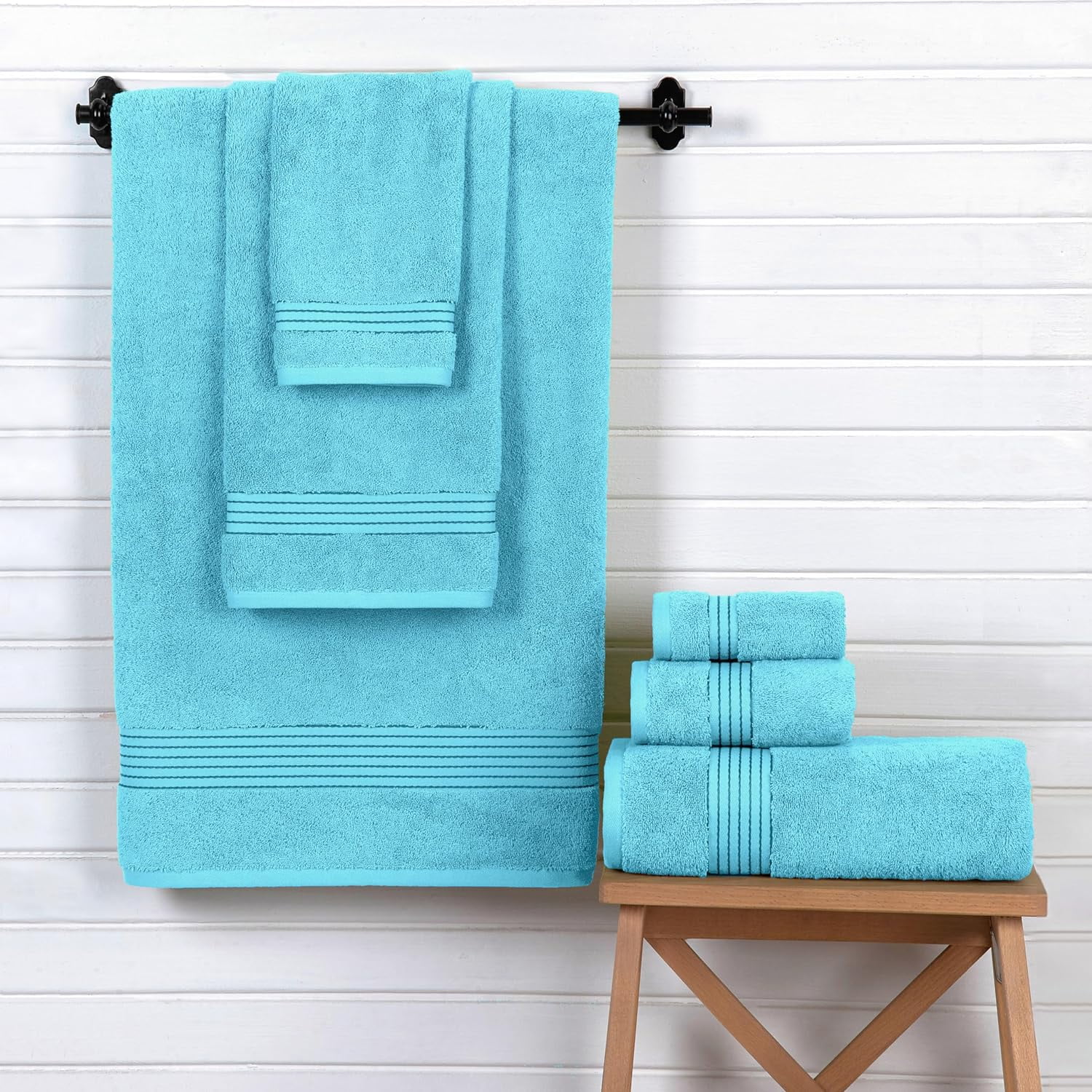 Elegant Comfort Cotton 6-Piece Towel Set, Includes 2 Washcloths, 2 Hand Towels and 2 Bath Towels, 100% Turkish Cotton - Highly Absorbent and Super Soft Towels for Bathroom, Aqua