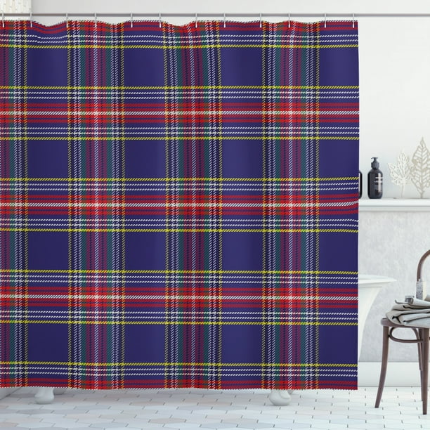 Red Plaid Shower Curtain Ancestral, Red Plaid Shower Curtain