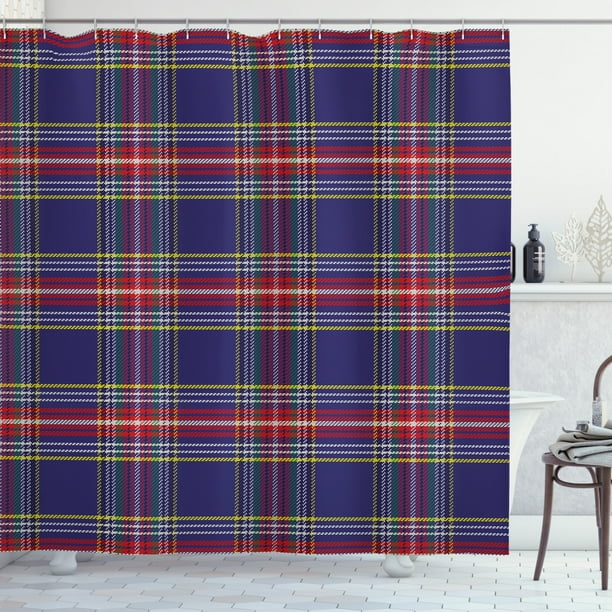 Red Plaid Shower Curtain Ancestral Scottish Tartan Squares Lines Geometry Inspired Abstract Arrangement Fabric Bathroom Set With Hooks 69w X 70l Inches Multicolor By Ambesonne Com Red Plaid Shower Curtain Ancestral, Red Plaid Shower Curtain