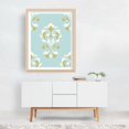 thumbnail image 2 of Heart Damask Cream Gold Duck Egg Blue - Digital Art Pattern Vintage Floral Pastel Art Deco Geometric Mid-Century Modern Oak Framed Wall Art Print 5 x 7 inches, 2 of 3