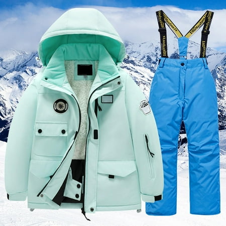 Hwmodou Toddler Girl Clothes Sets Childrens Kid Ski Suit Multi Pocket Jacket Pants Winter Windbroof Snowboarding Winter Warm Snow Suits Unisex Everyday Wear