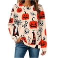 thumbnail image 5 of LYEAA Womens Halloween Tops Long Sleeve Pumpkin Print T Shirt Spooky Season Crewneck Shirts Thanksgiving Fall Clothes Red XL, 5 of 6