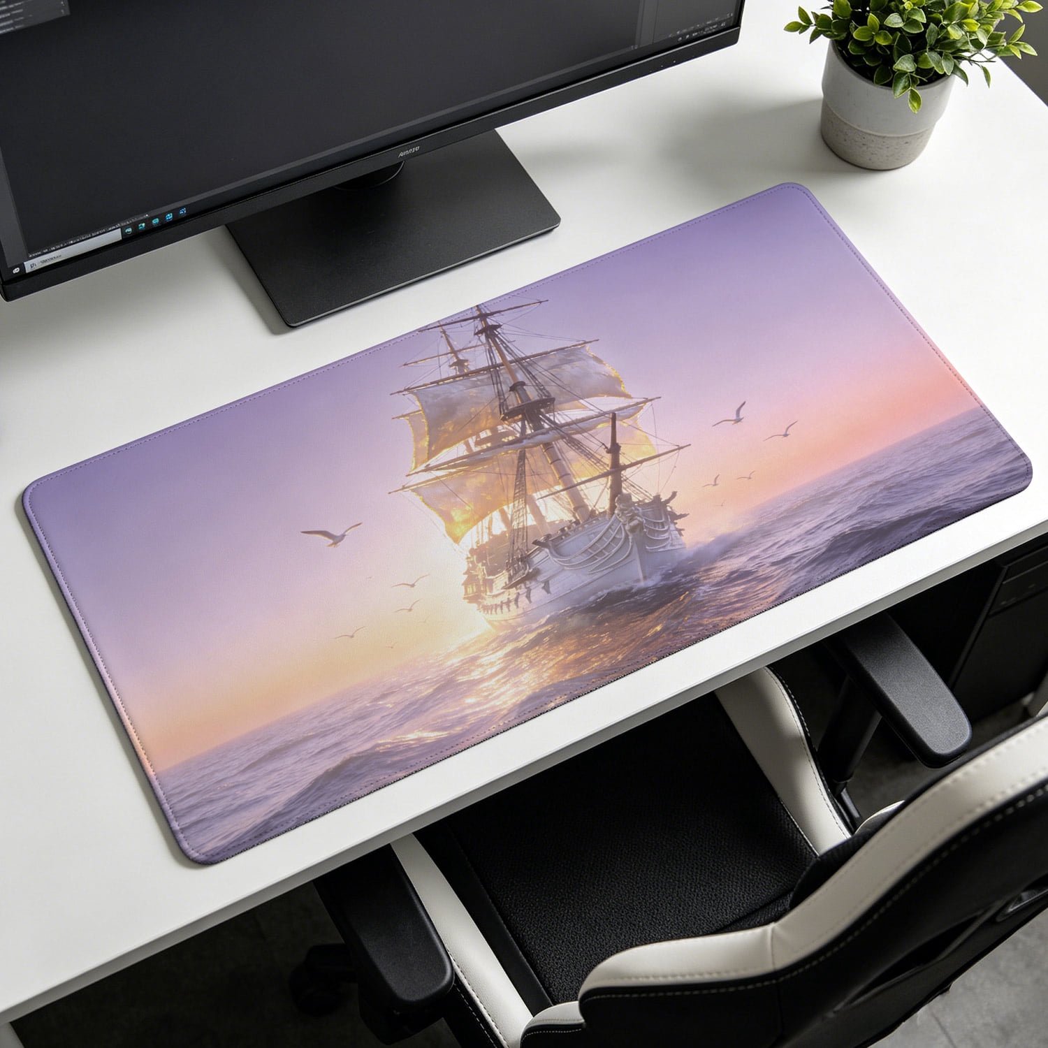 Vintage Sailing Ship Ocean Sunset Mouse Pad,Non Slip Rubber Pad,Desktop Decoration Drotection Pad,Washable,Lock Edge Multi Size,Mousepad for Study Room Desk