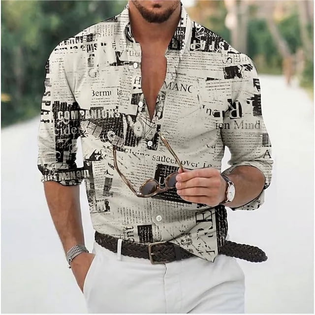 Camisas de hombre con estampado 3D en color blanco claro, diseño de ropa con botones de manga larga, camisa de negocios aristocrática