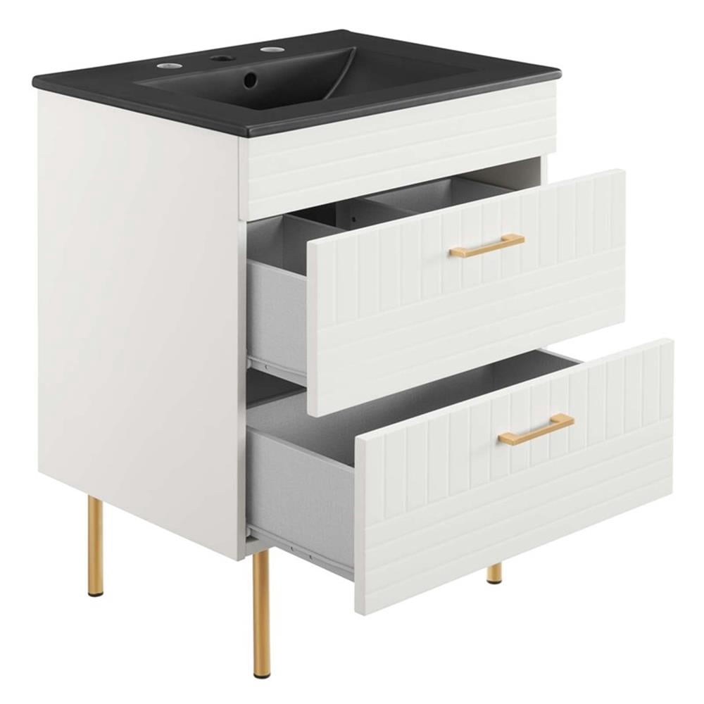 Modway Daybreak 24" Rubberwood MDF Particleboard Bathroom Vanity - White/Black