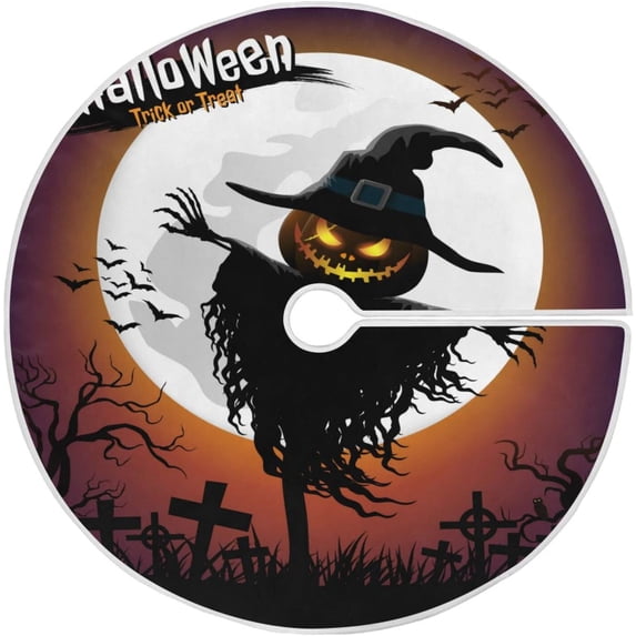 FMSHPON Happy Halloween Xmas Christmas Tree Skirt Stand Mat for Holiday Party Decoration Indoor Outdoor 36 inches