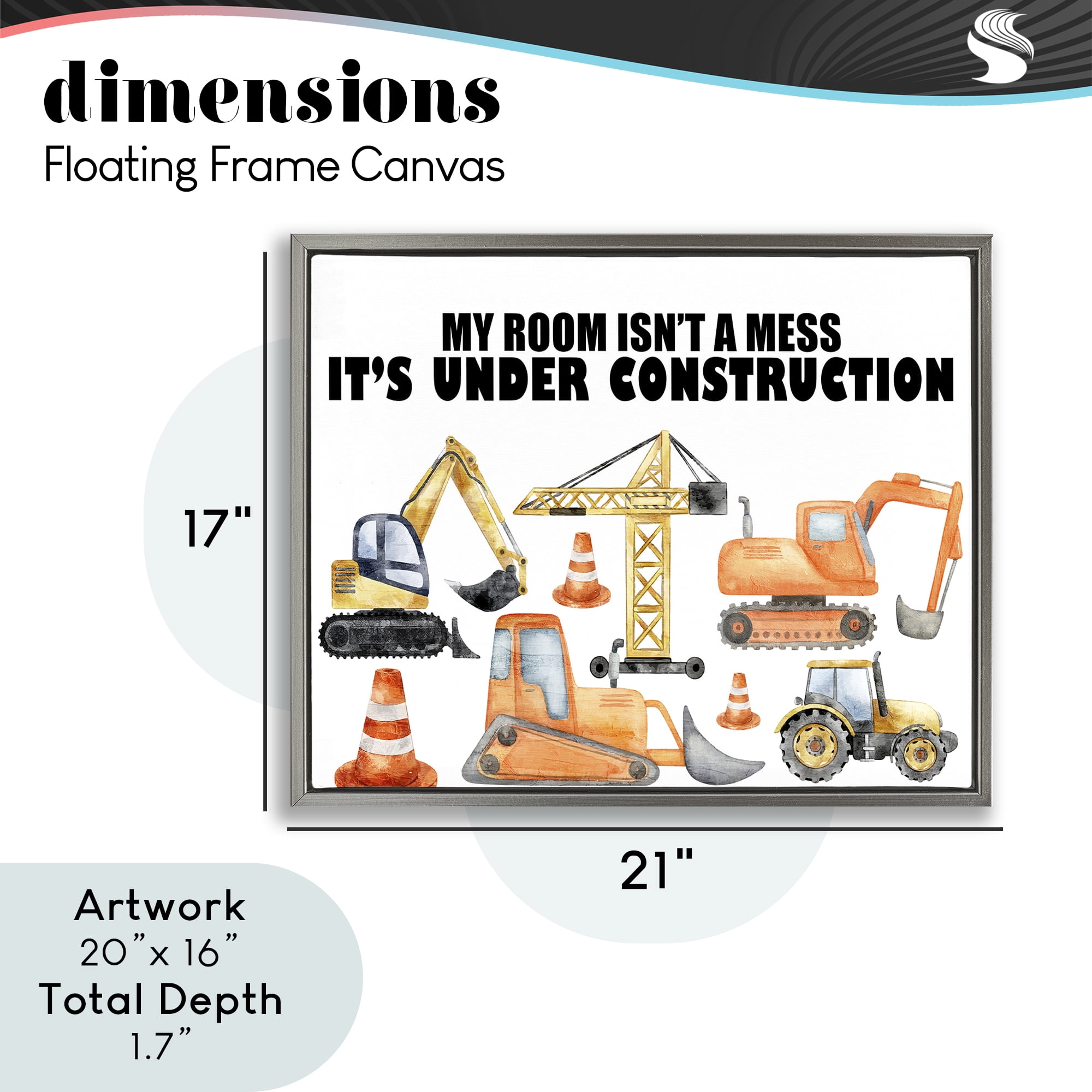 Not A Mess Under Construction Gray Framed Floater Canvas Wall Art, design by Kim Allen