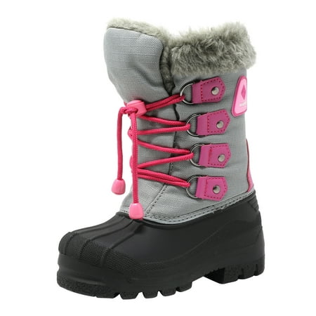 

Dream Pairs Kids Boys Girls Winter Snow Boots Waterproof Insulated Fur Outdoor Snow Boots Soft Warm Shoes Boots Maple Grey/Fuchsia Size 11