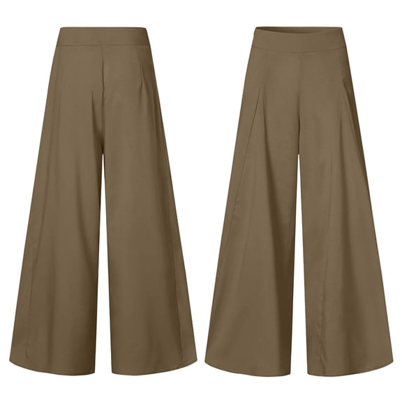 Palazzo Pants for Women Slacks Wide Leg High Waisted Business Casual Work Trousers with Pockets Camel Color XL
