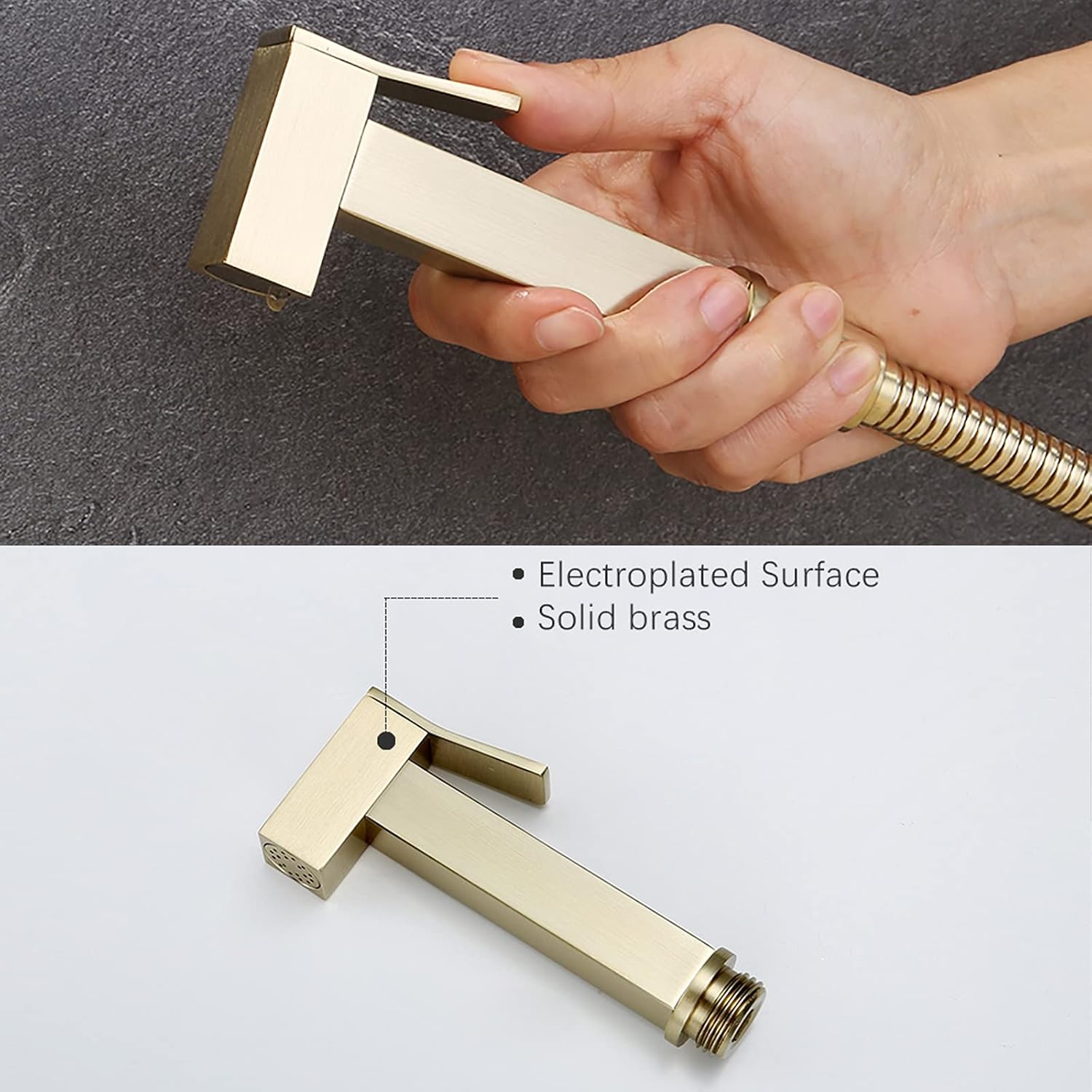 Handheld Bidet Sprayer for Toilet, Brushed Gold Wall Mounted Bathroom Cloth Diaper Sprayer Set with Cold and Hot Water, Brass Toilet Bidet Sprayer Kit for Bathing Pets, Feminine Hygiene