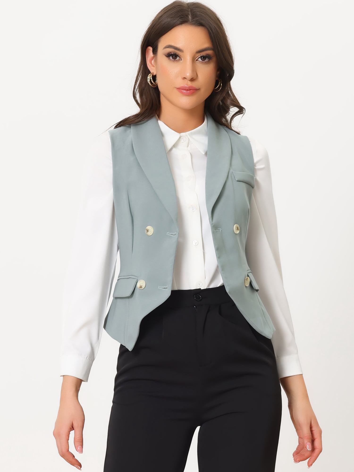 DARING DIVA Women's Waistcoat Double Breasted Shawl Lapel Suit Vest XL Gray