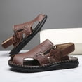 thumbnail image 4 of Men's Leather Outdoor Hiking Beach Sandals Round Closed Toe with Adjustable Strap Zipper Shoes Ultra Lightweight Outdoor Casual Walking Slippers,Brown 47(US-11.5), 4 of 4