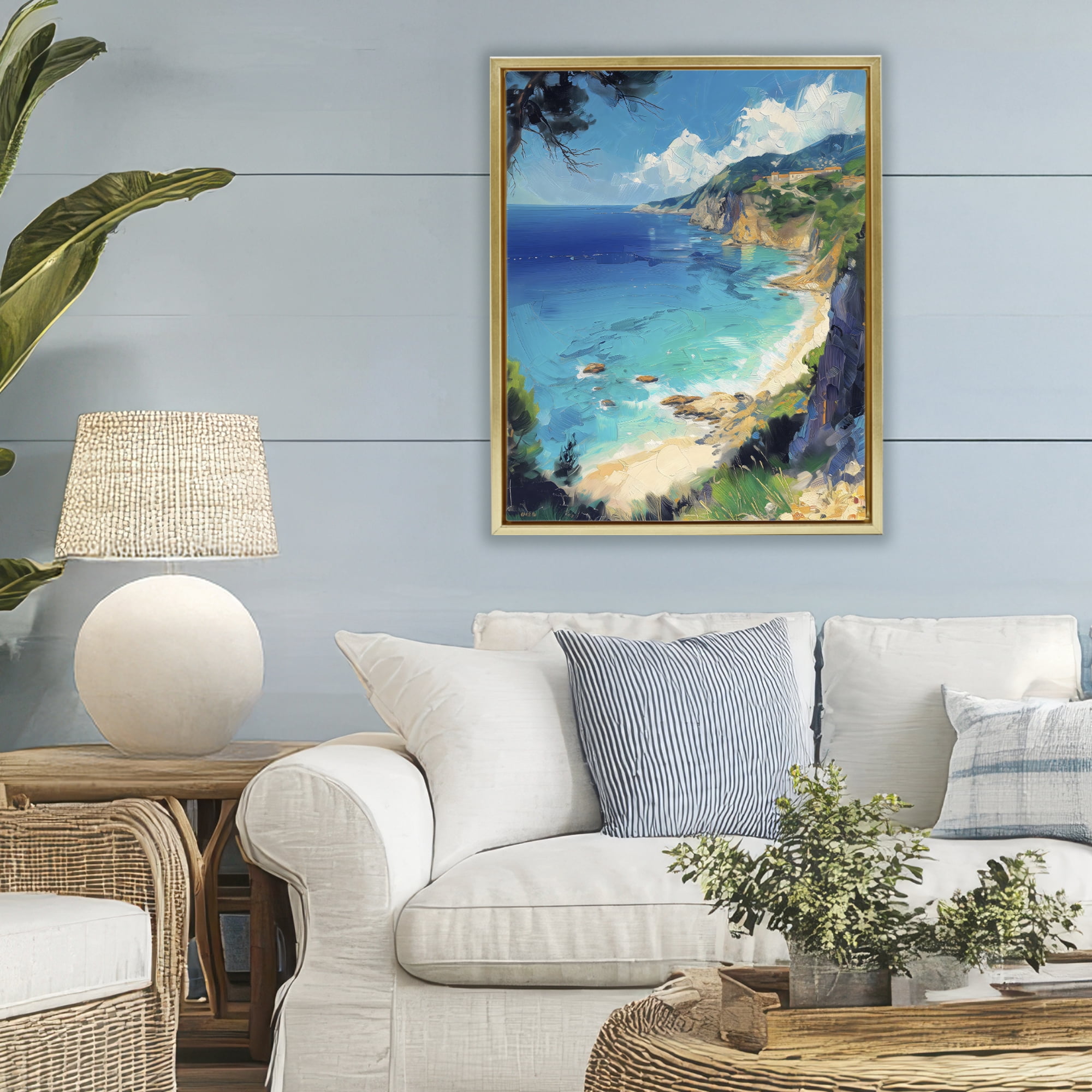 Stupell Industries View of Ocean Retreat Gold Framed Floater Canvas Wall Art, design by Creative Studio