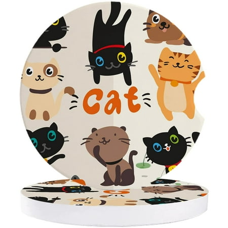 

FMSHPON Hand Drawn Cute Cartoon Cat Set of 6 Car Coaster for Drinks Absorbent Ceramic Stone Coasters Cup Mat with Cork Base for Home Kitchen Room Coffee Table Bar Decor