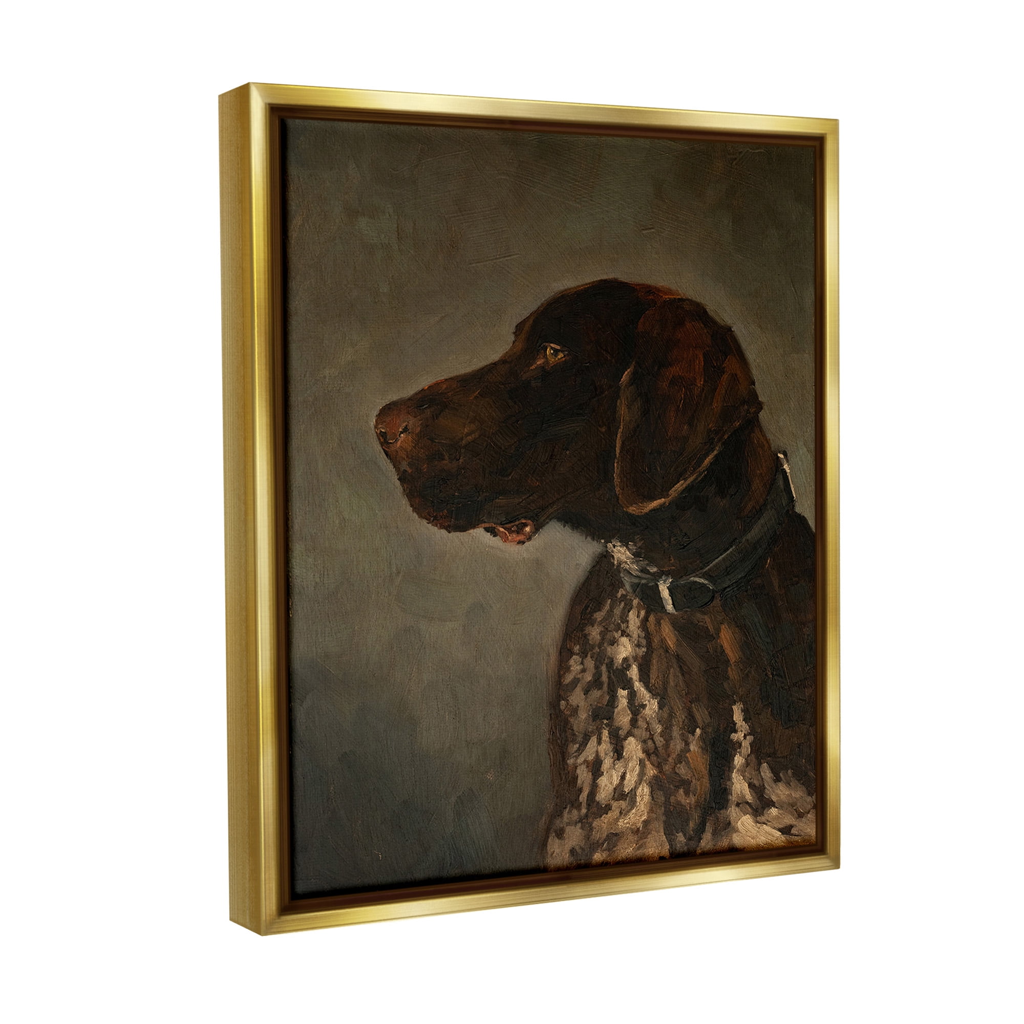 Stupell Industries Traditional Pointer Dog Portrait Animals & Insects Painting Gold Floater Framed Canvas Art Print Wall Art, 17 x 21