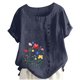 thumbnail image 2 of Xuyuer Women's Spring And Summer Block Print Round Neck Button Short Sleeve Casual T-Shirt, 2 of 5