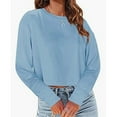 thumbnail image 3 of Women's T Shirts Long Sleeve Crewneck Trendy Casual Basic Crop Tops Cotton Comfy Spring Fall Pullover Light Blue,XL, 3 of 5