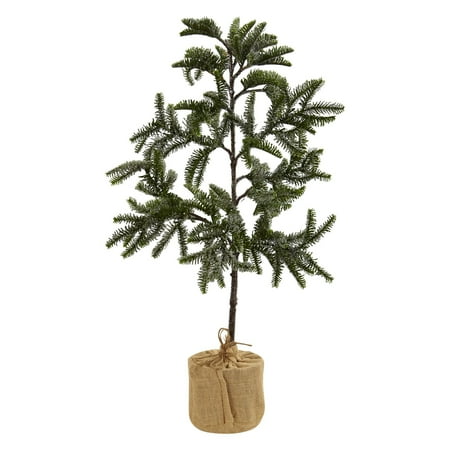 Uncut Natural - Nearly Natural 3 ft. Iced Pine Slim Unlit Christmas Tree