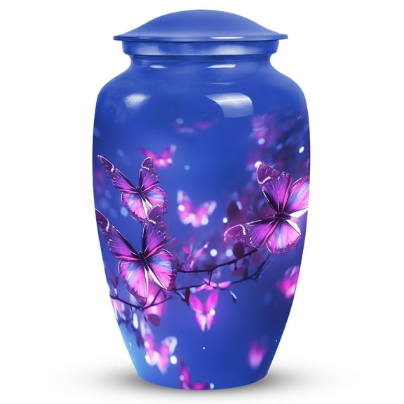 Urn Purple Butterfly - Large Cremation Urns - Blue Urns - Decorative Urns - Large Urns For Human Ashes Adult Male - Urns For Human Ashes Adult Female Mom - Metal Urn (Size- 10 Inch)